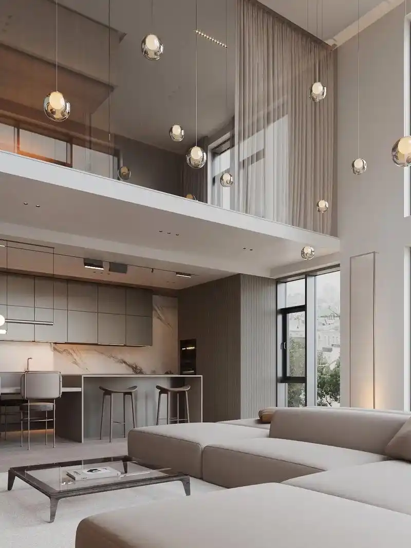 现代极简挑空别墅设计装修效果图.