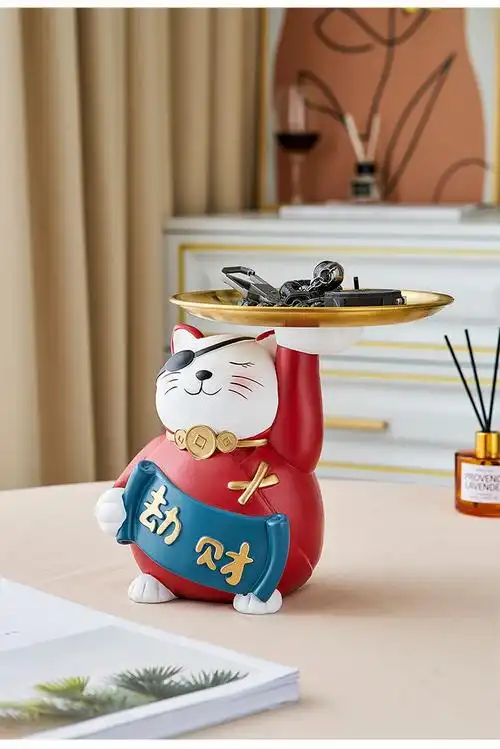 招财猫客厅玄关钥匙收纳摆件办公室装饰品乔迁新居礼品搬新家礼物