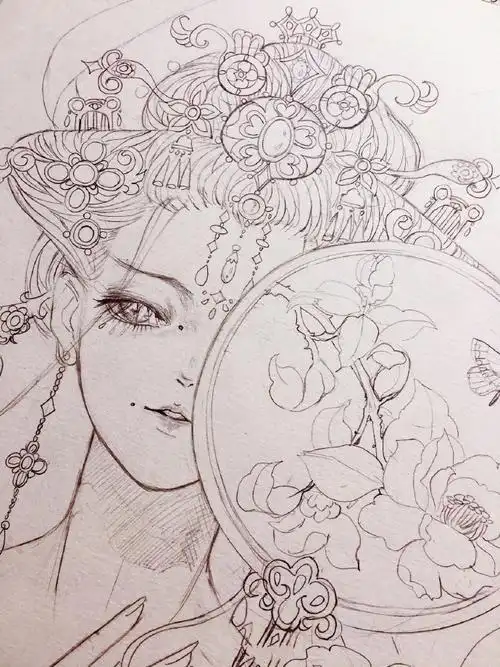 100张唯美古风女子手绘线稿超全女子古风线稿图集