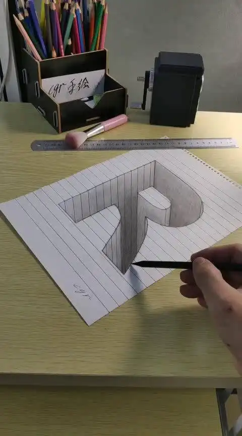 关注 教你画裸眼3d立体画…(主要工具:素描纸,铅笔,炭笔,签字笔,纸巾