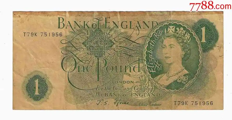 英国纸币英格兰银行1英镑1960年版签名js