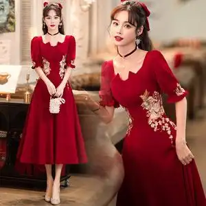 敬酒服新娘2022夏季新款气质中式简约结婚订婚回门宴会晚礼服裙女