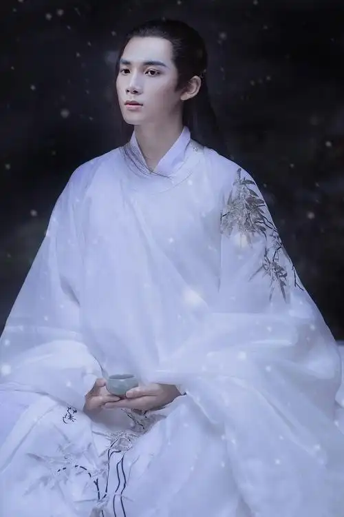 白色飘逸汉服男明制圆领袍日常古风男士仙气书生中国风双层长袍装