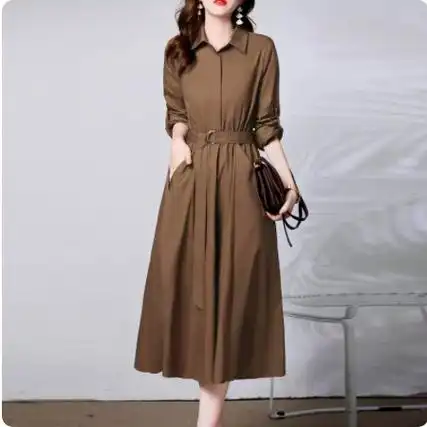 收腰显瘦气质名媛长袖级感韩波连衣裙女装裙子潮新款春秋季