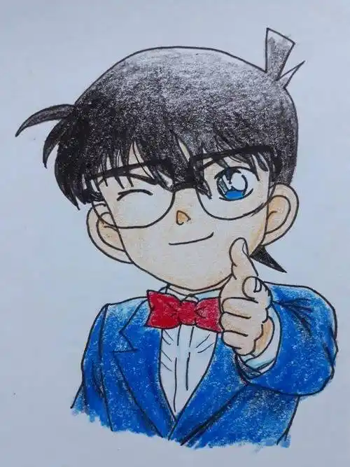 名侦探柯南变小的工藤新一彩色简笔画图片大全_1