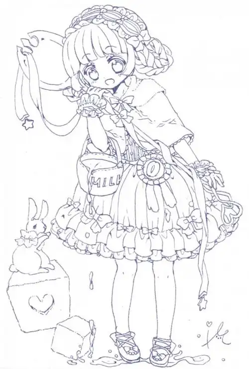 413张美少女插画手绘线稿精选集高清日本风女生漫画黑白手稿素材大全