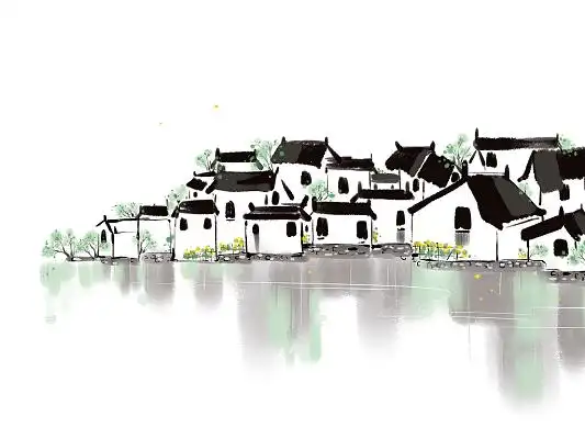 村庄元素png素材水墨江南水乡古建筑江南水乡建筑山水画意境唯美素材