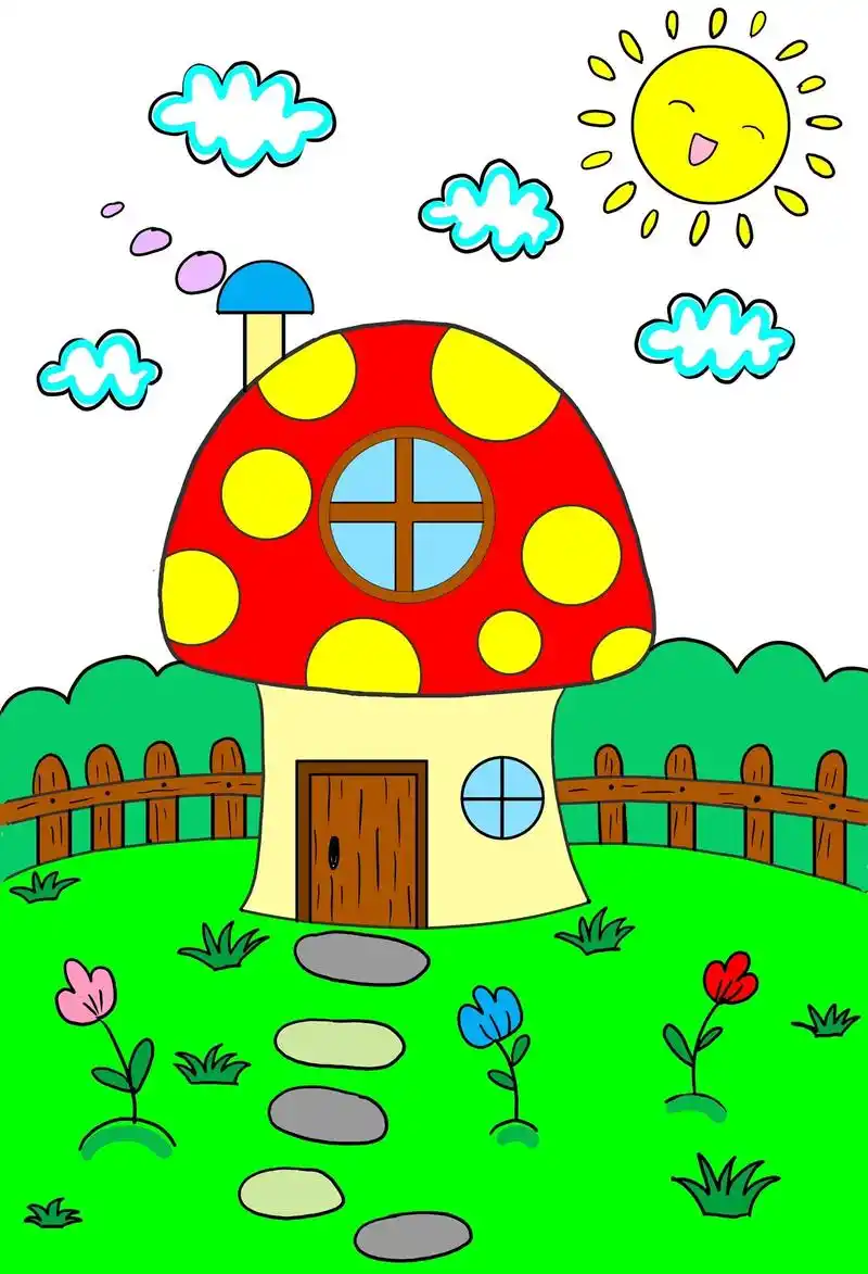 简单的形状就可以画漂亮的蘑菇房子.适合幼儿园 - 抖音