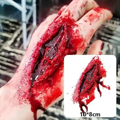 假伤口化妆道具 恐怖仿真纹身贴万圣节3d逼真流血假伤口伤疤咬痕抓痕
