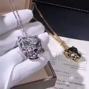 cartier/卡地亚虎头满钻项链18k玫瑰金斯巴达链条男女同款锁骨链