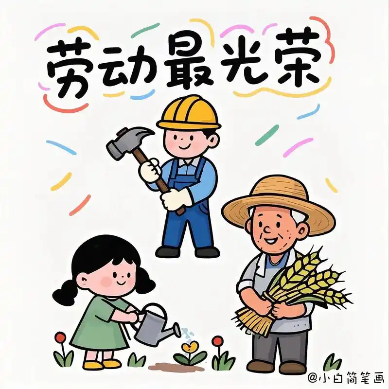 五一劳动节主题画.五一劳动节来啦,劳动节儿童主题画,劳动最光