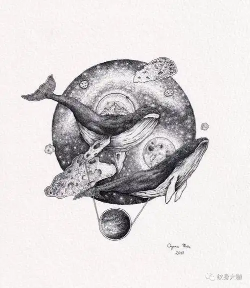 纹身手稿素材第507期鲸鱼