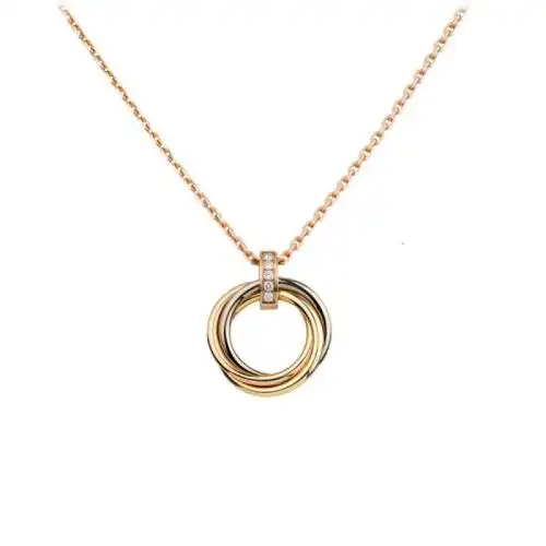 cartier卡地亚trinity系列18k金白金玫瑰金金三环三色镶钻项链b