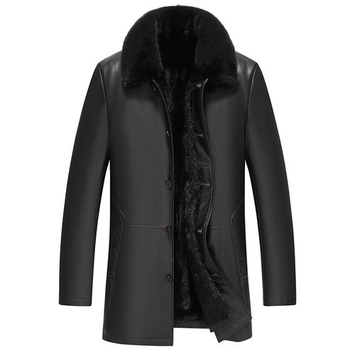 高端中老年冬季新款男士派克服外套中长款牛皮皮衣男貂皮大衣加厚