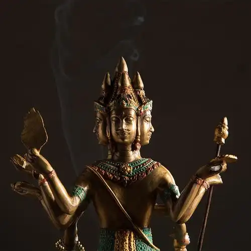 泰国纯铜工艺品四面佛像摆件东南亚风格全铜装饰品摆件