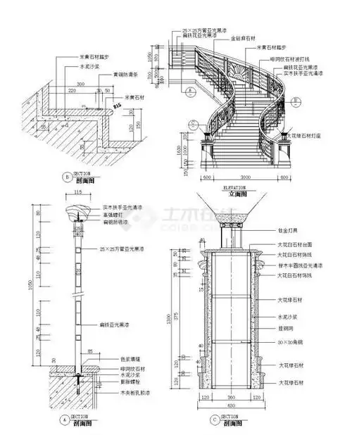 弧形楼梯节点详图