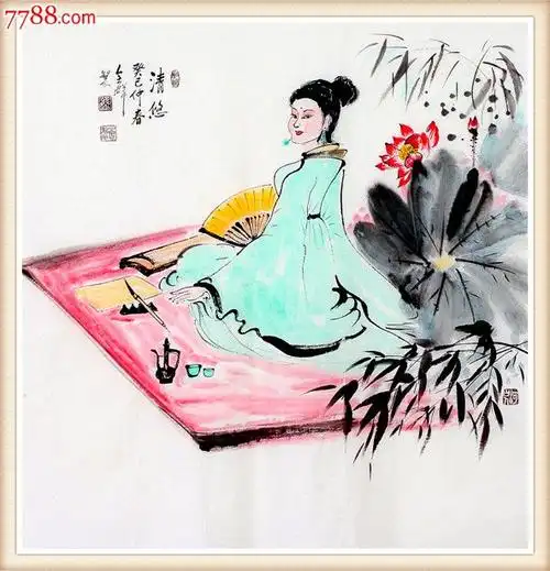 宣纸, 简介: (790)作品规格:69*69cm熊会群,擅人物画,兼山水花鸟,写