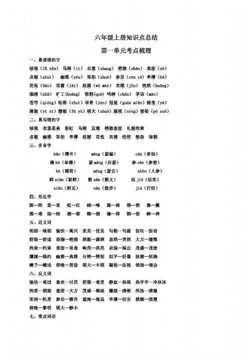 部编版小学语文六年级上册知识点总结全套.pdf 23页