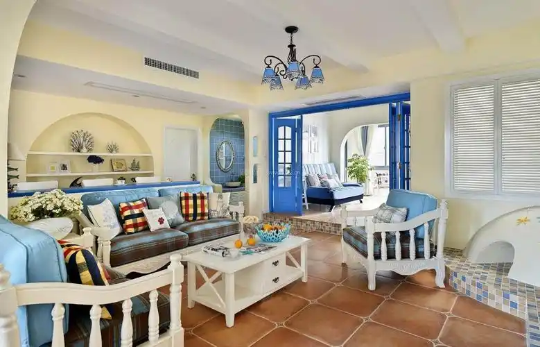 2017开放式客厅地中海风格沙发图_装修123