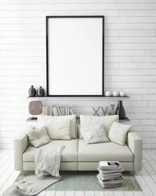 样机在时髦的室内背景海报架圣诞装饰3d渲染