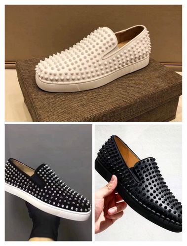 欧洲站cl铆钉男鞋真皮低帮平底一脚蹬乐福鞋防狼单鞋懒人鞋潮女鞋