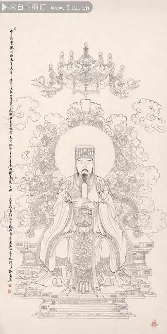 中天紫微北极太皇大帝白描像