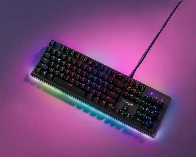 雷柏首款双幻彩背光防水游戏机械键盘v800rgb,尖货发售