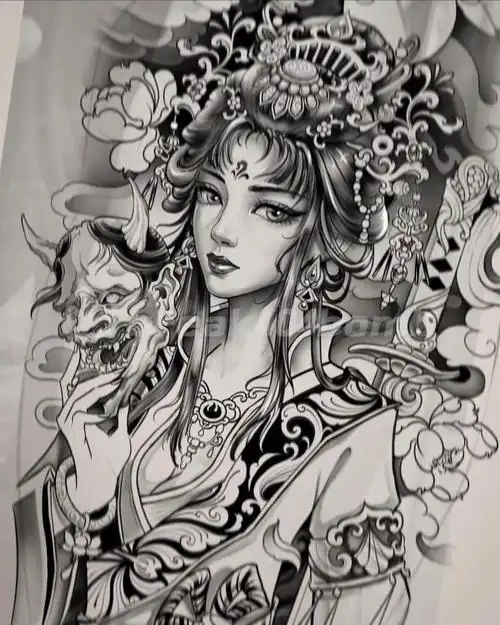 7张艺伎纹身手稿纹身参考练习