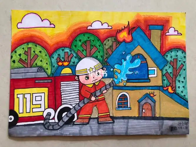马克笔油画棒我是小小消防员