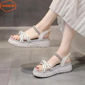 鞋柜shoebox达芙妮集团旗下厚底凉鞋女夏外穿时尚百搭水钻松糕鞋配