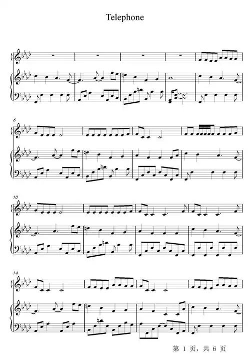 telephone钢琴谱_lady gaga 碧昂丝_降a调_弹唱谱钢琴谱伴奏谱五线谱