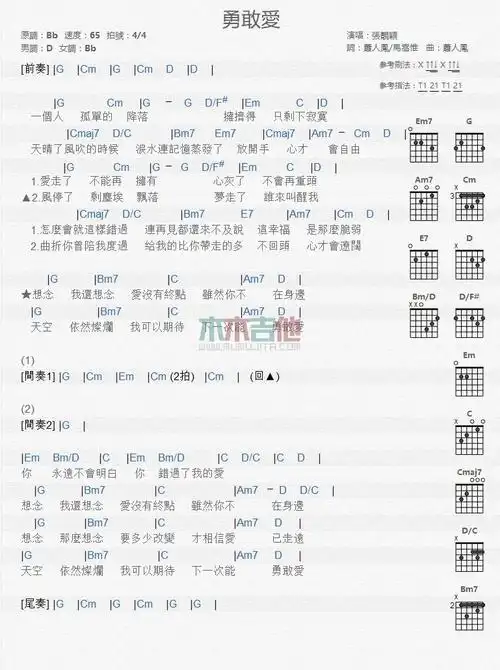 勇敢爱_吉他谱_张靓颖1