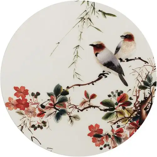 《春满枝头》湘绣手工刺绣单面绣花鸟圆盘 国家非遗