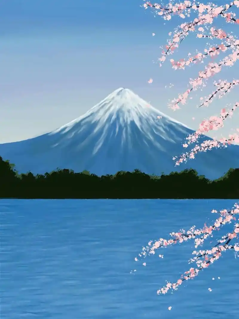 画世界pro绘画(含步骤)富士山遇见樱花94 #这个季节是属 - 抖音