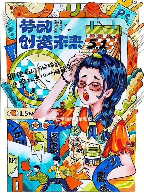 视传考研手绘海报劳动创造未来