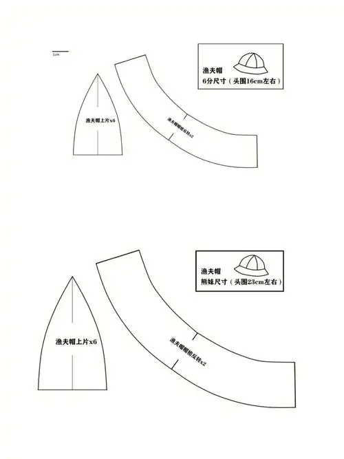 bjd6分熊妹尺寸渔夫帽纸样