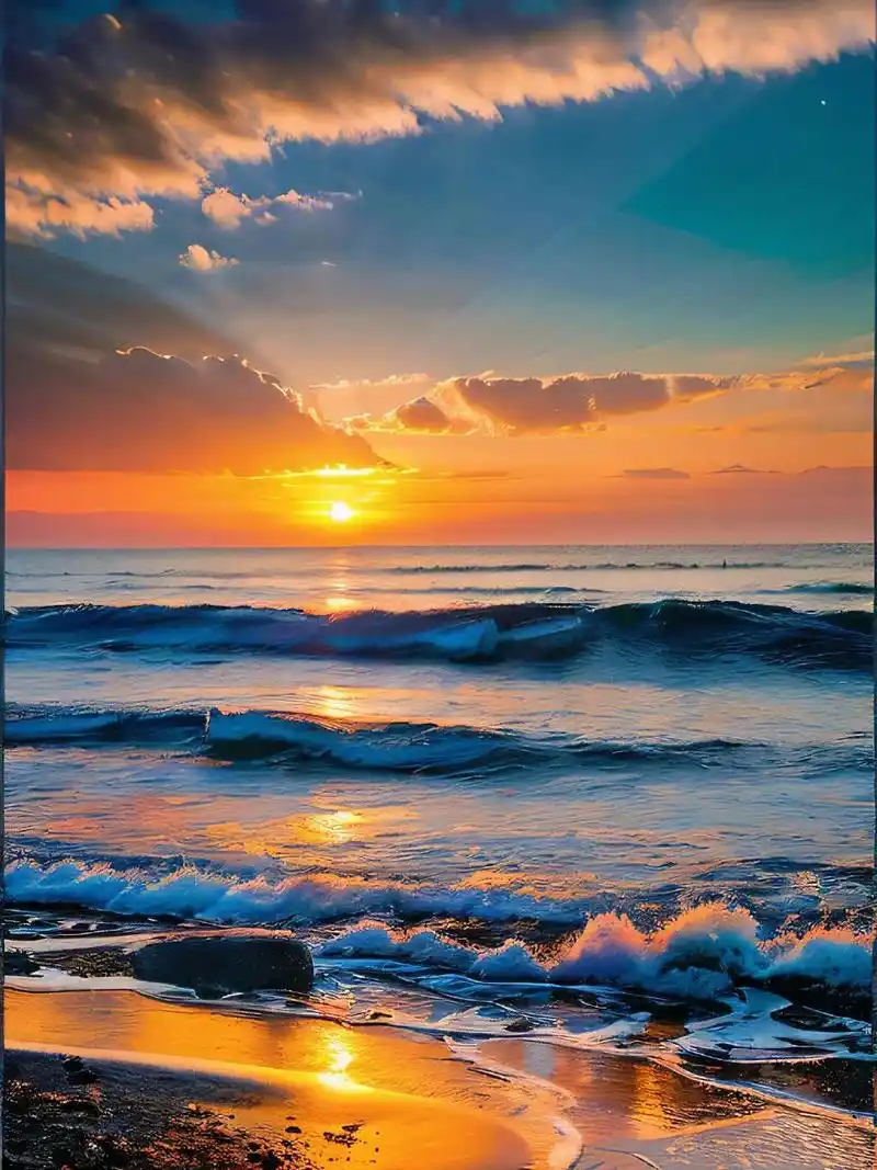 夕阳余晖,海边美景.