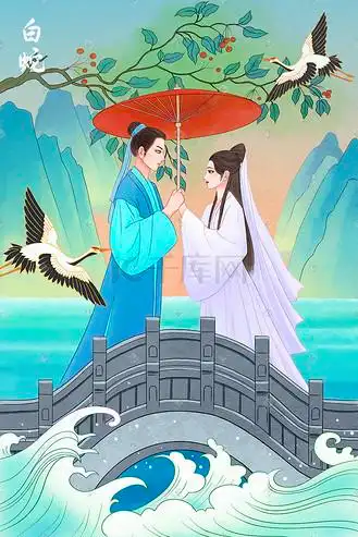 白蛇传主题插画个人vip和企业vip免费下载办公文档卡通趣味民间故事