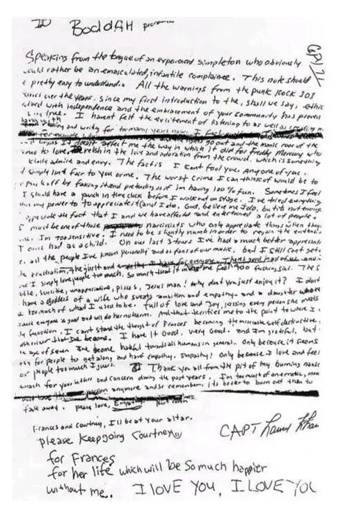 科特柯本遗书是伪造的吗?(三)courtney love练习字母不同写法,可能伪