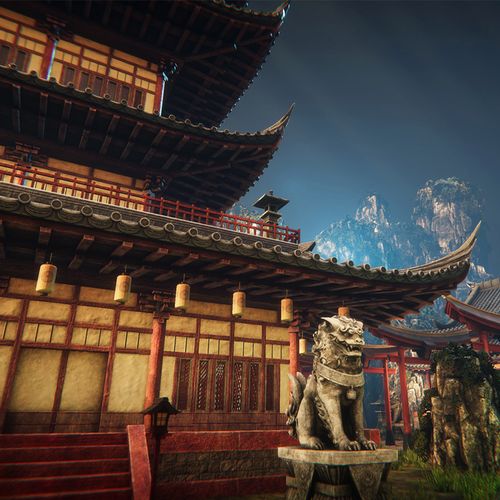 ue5场景中国风古代院落虚幻写实新国风中式塔房屋素材模型