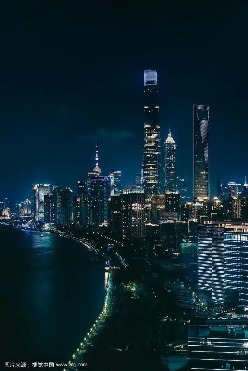 中国上海浦东陆家嘴外滩夜景竖图