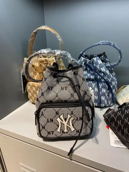 2022新款韩国mlb水桶包女复古休闲手提包拎包ny满标老花斜挎包单肩包
