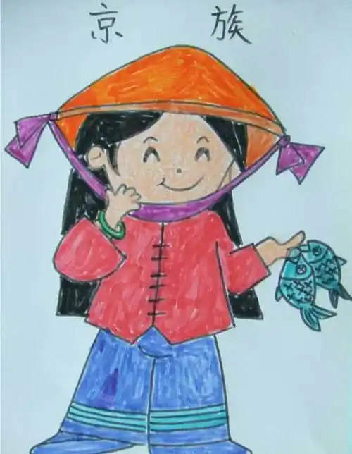 少数民族女孩简笔画彩色