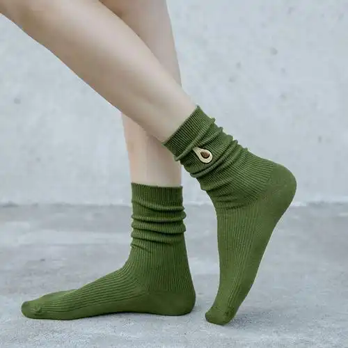 3双包邮袜子女堆堆ins潮秋款中筒筒袜可爱绿色中筒袜
