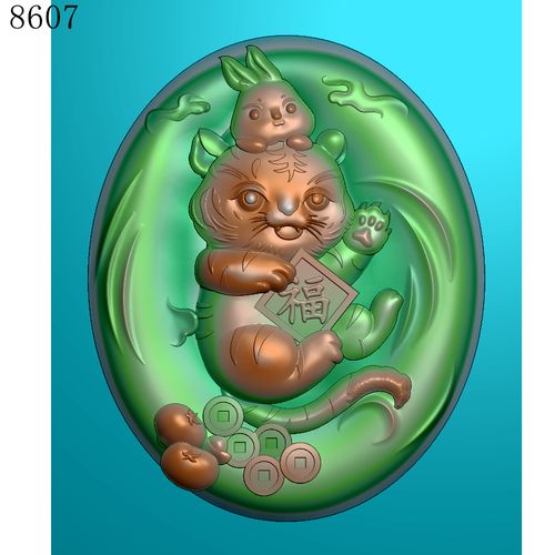 8607生肖老虎有线精雕图jdp格式灰度图bmp格式浮雕挂件图雕刻图