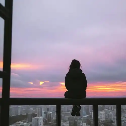 电源线,紫色天空,栏杆,红色天空,透视,坐着,天空,独自,太阳,日出,日落