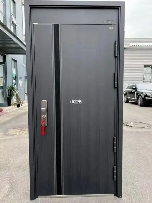 灰色木纹平板轻奢现代风连体锁入户门防盗门
