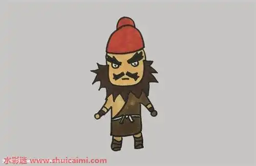 6,最后将衣服涂好颜色,一个q版的可爱张飞就画好啦.