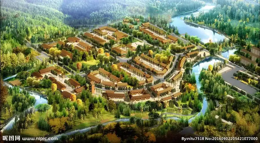 美丽乡村村部鸟瞰建筑效果图图片