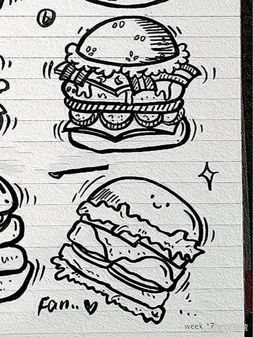 今日简笔画(72)‖八种汉堡包简笔画